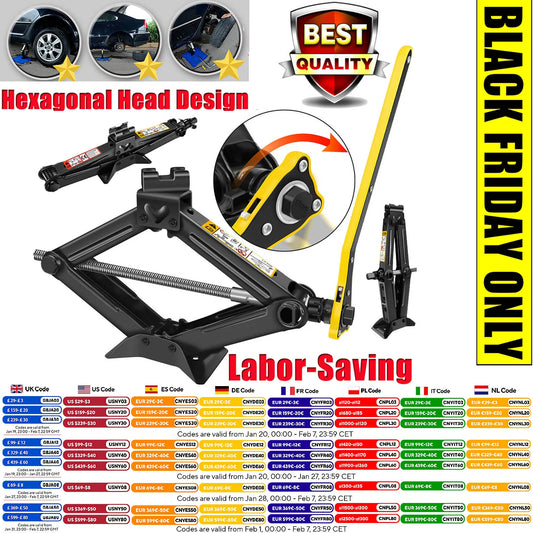 Car Scissor Jack 2T Repair & Tire Replacement Tool with Wrench