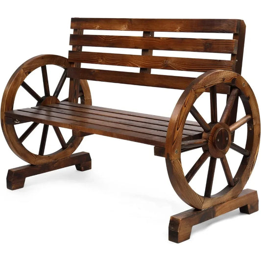 41" Rustic Wooden Wheel Bench Outdoor Bench