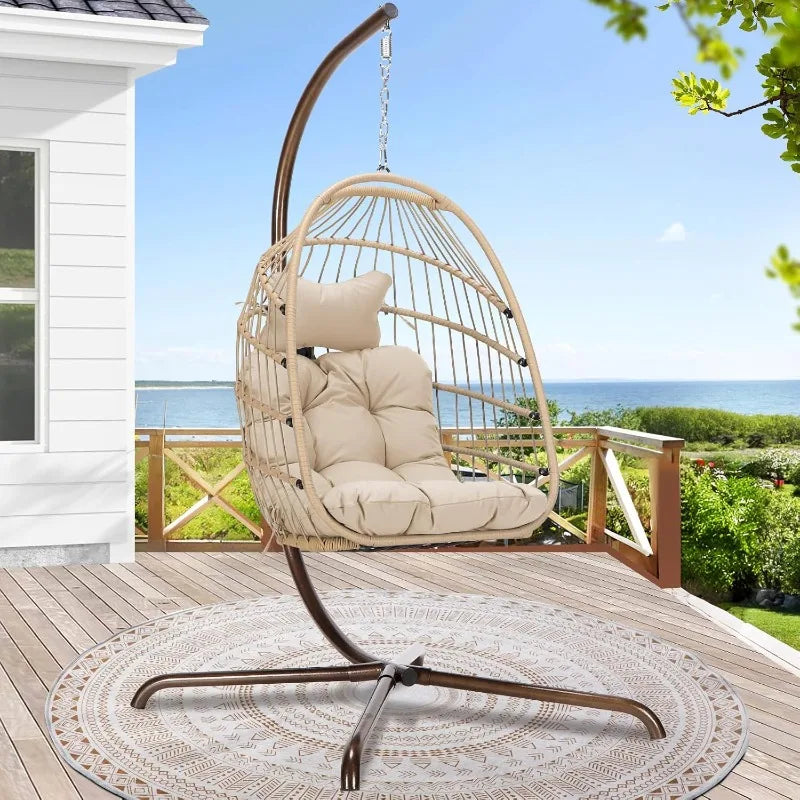Outdoor home.Hanging Egg Swinging Chair for Indoor Bedroom Patio Garden 350lbs Capacity (Beige)