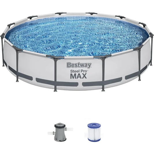 Outdoor Swimming Pool, 12 Foot X 30 Inch Round Metal Frame Above Ground with 330 GPH Filter Pump