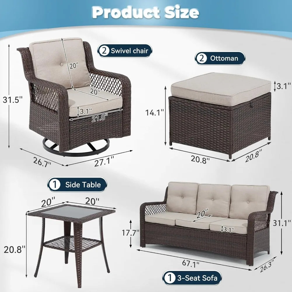 6 Pieces Patio Furniture Set with Swivel Chair for Backyard and Garden