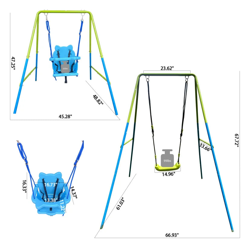 Metal Swing Set for Kids Outdoor, Heavy Duty Frame with Double Swings,  for Backyard Playground.