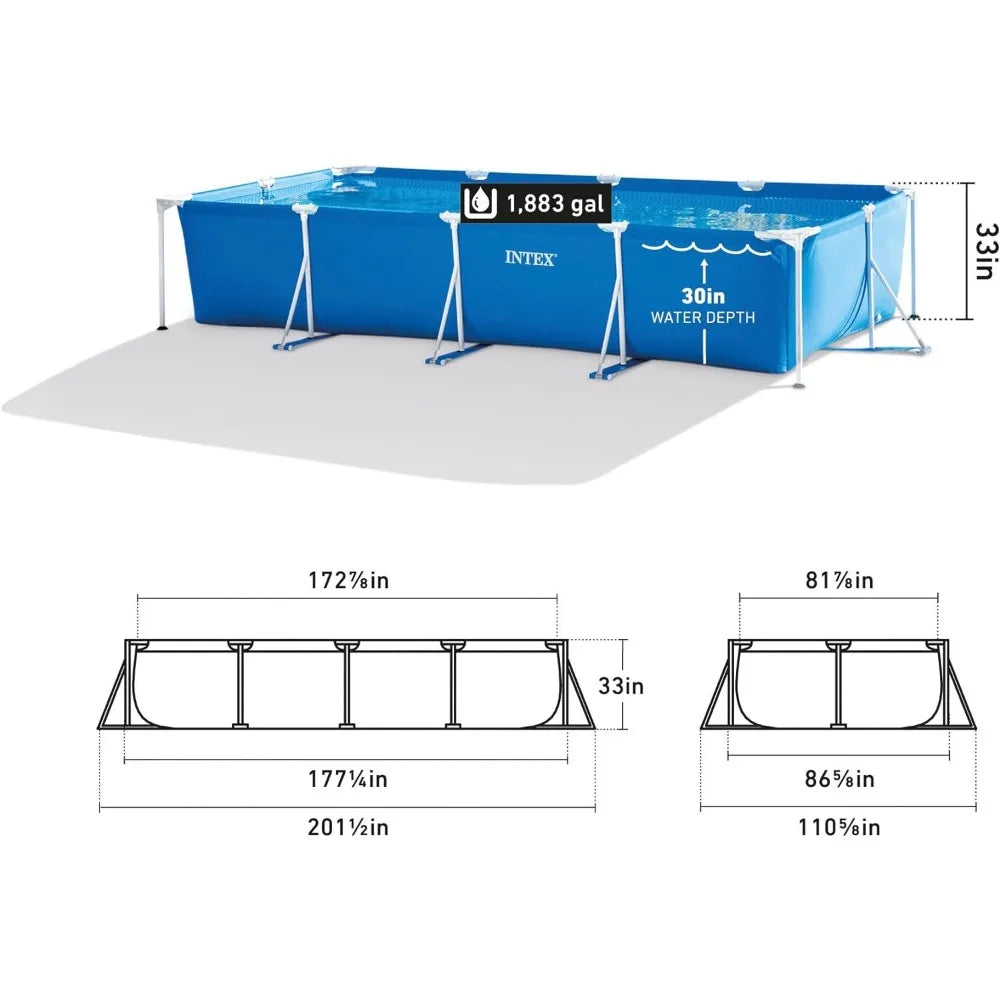 14.75' x 86" x 33" Rectangular Frame above Ground Swimming Pool with Flow Control Valve for Quick Draining