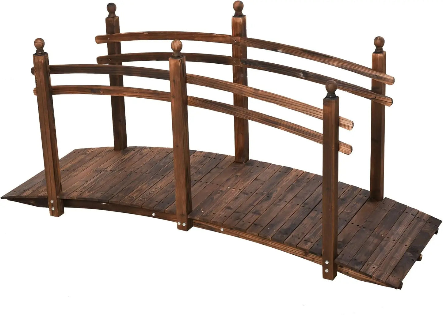 US 7.5' Fir Wood Garden Bridge Arc Walkway with Side Railings, Perfect for Backyards