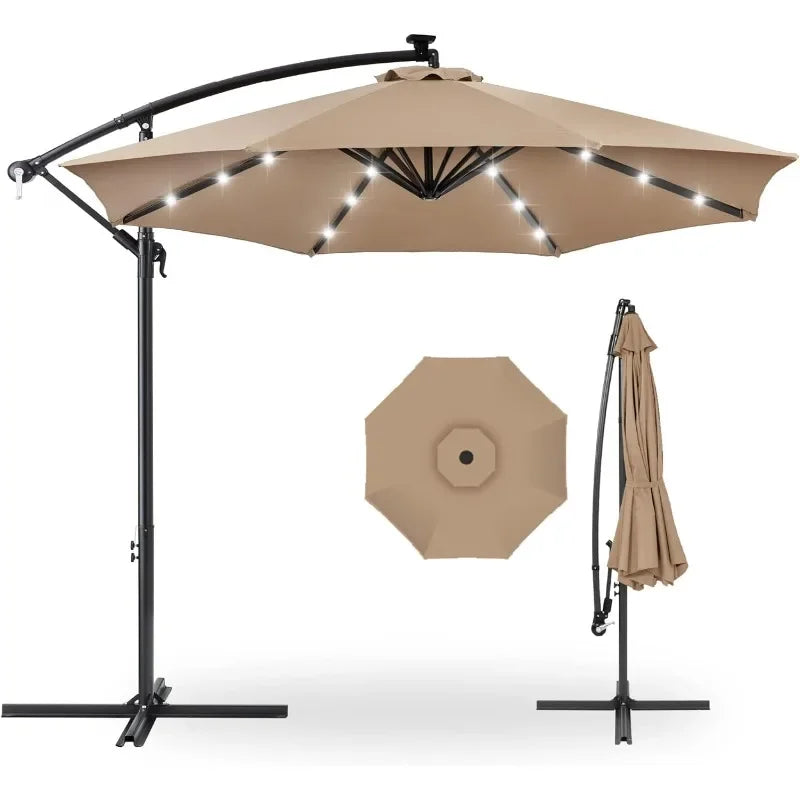 10ft Solar LED Offset Hanging Market Patio Umbrella