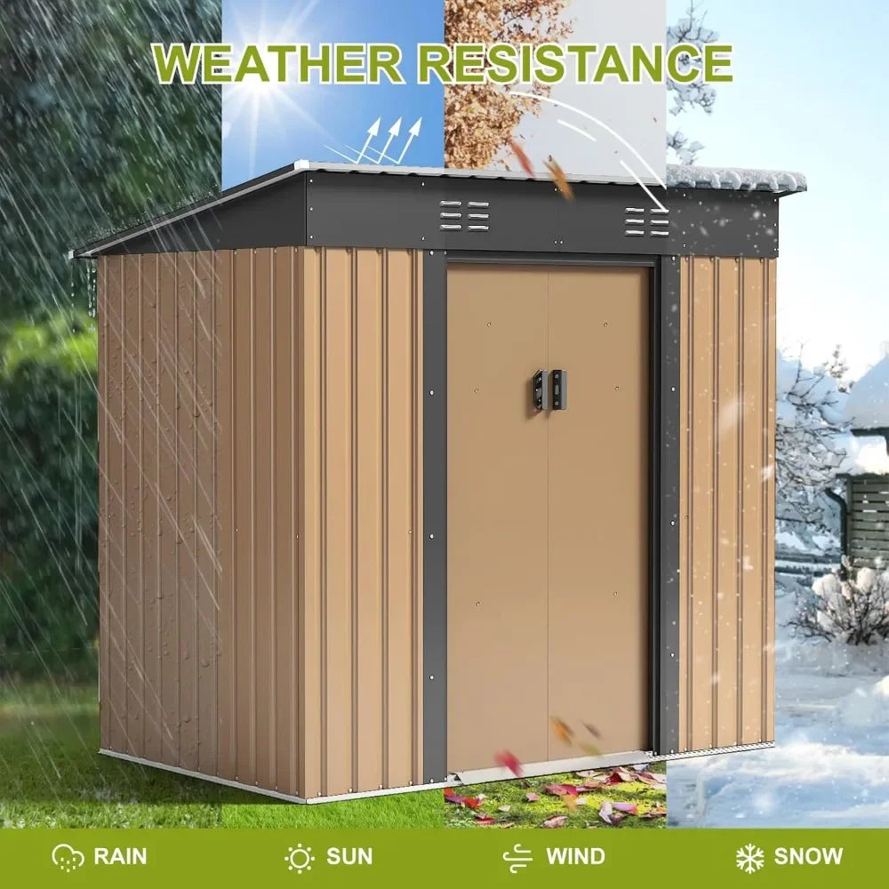 Metal Garden Shed Steel Anti-Corrosion with Sloping Roof for Backyard