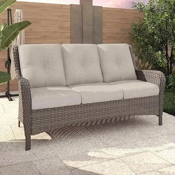 Outdoor Patio Sofa 3 Seater with Seat and Back Cushion,