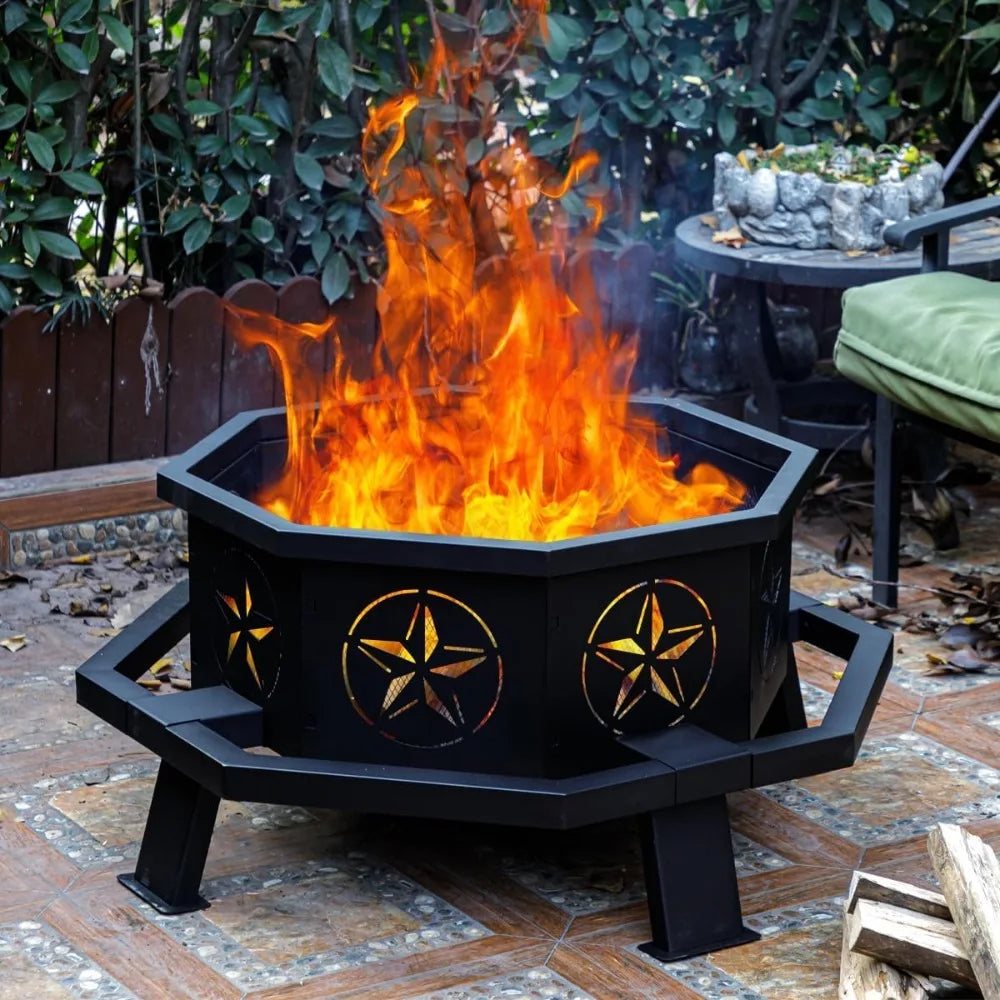 Octagonal Fire Pit Wood Burning for Outside,Camping, Backyard, Patio,Bonfire