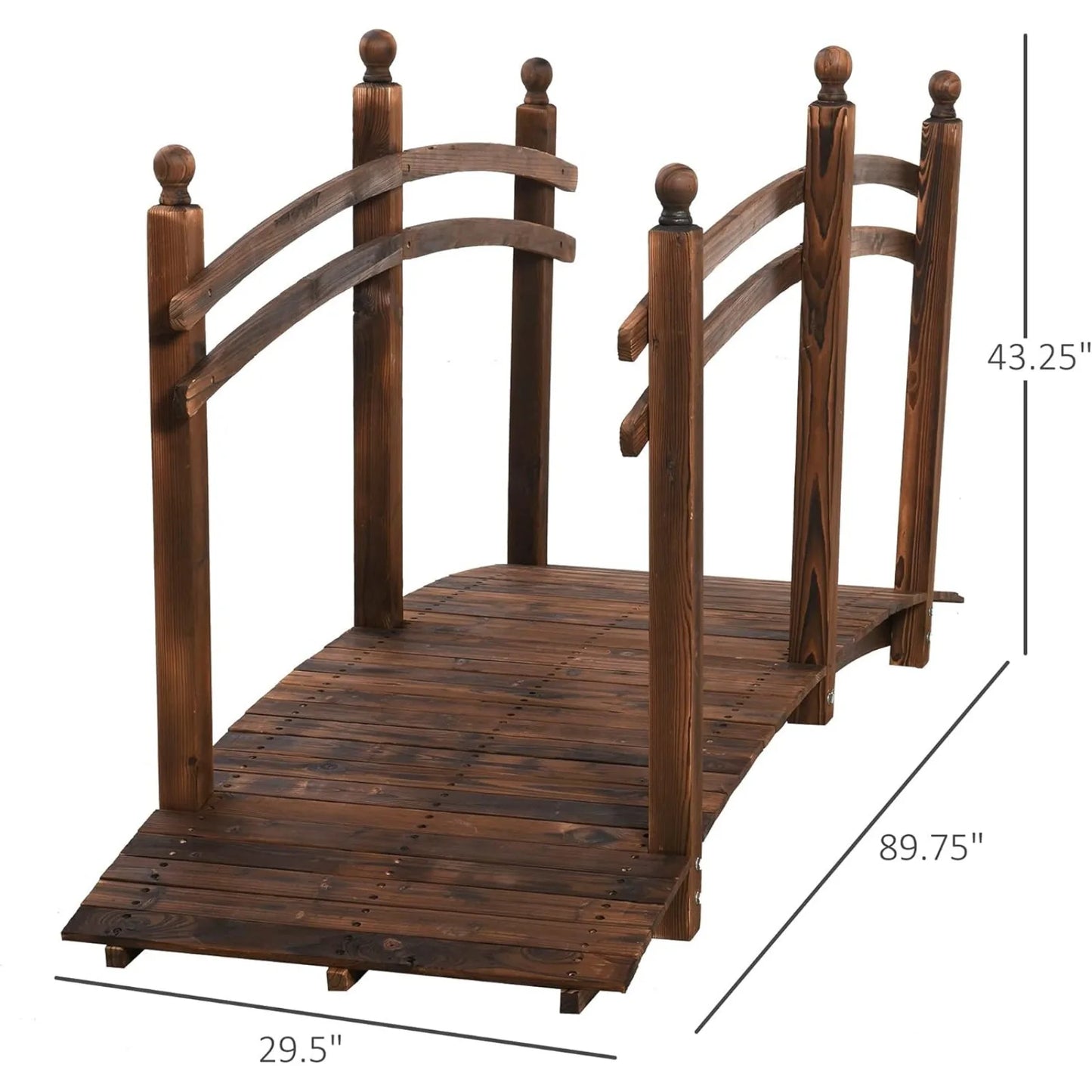 US 7.5' Fir Wood Garden Bridge Arc Walkway with Side Railings, Perfect for Backyards