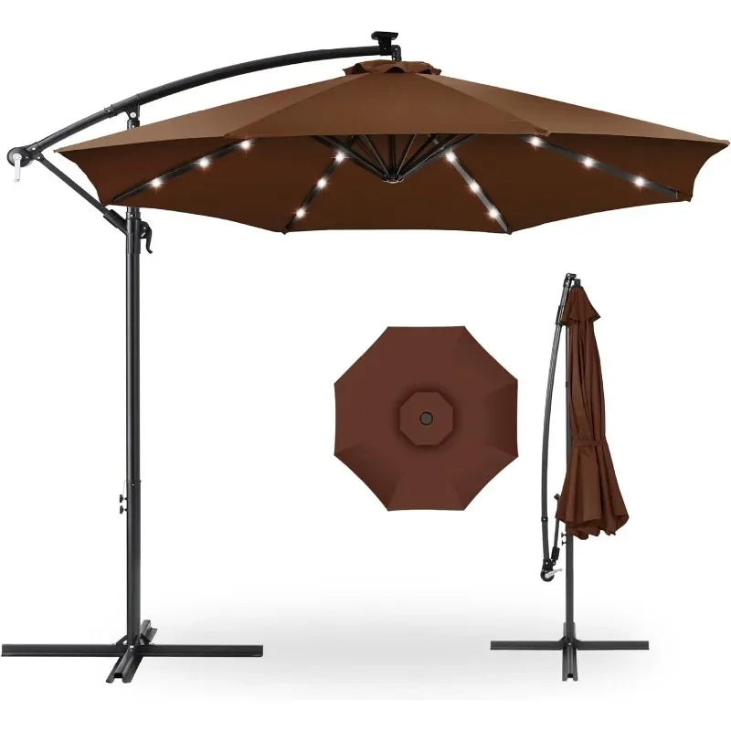 10ft Solar LED Offset Hanging Market Patio Umbrella