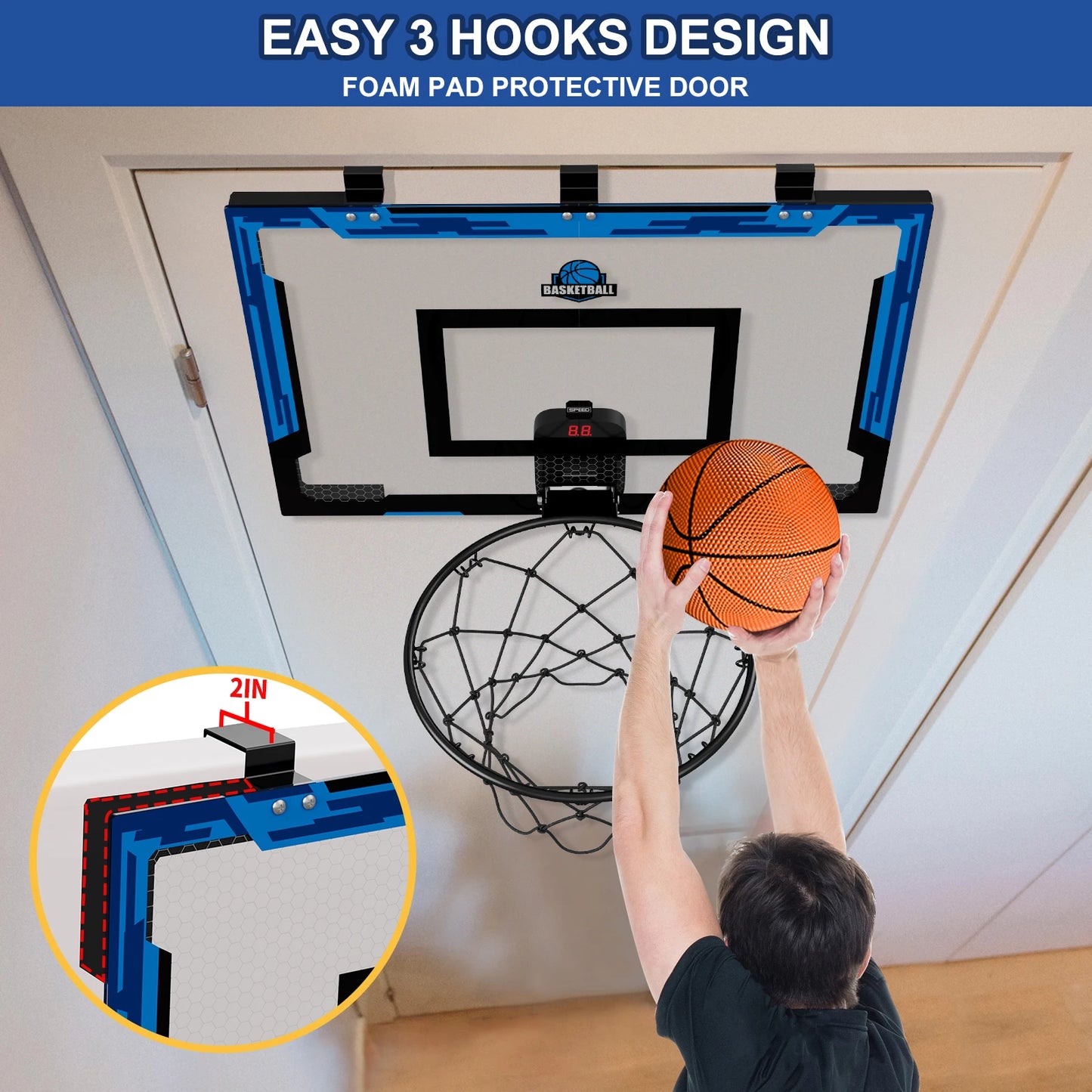 24" x 16" Large Basketball Hoop for Man Kids Teens Boys Girls  Sturdy Backboard