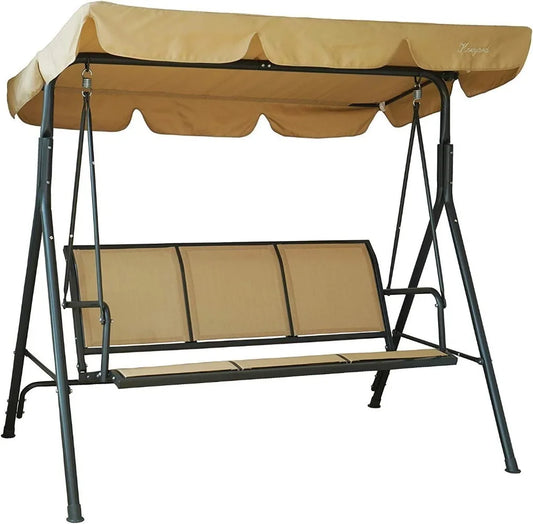 3-Person Armrest Seat, Canopy Porch Swing w/Adjustable Shading for Backyard,