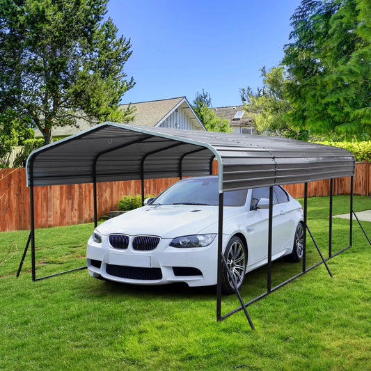 12'x20'ft Outdoor Heavy-duty Carport for Backyard, Color Plate+Iron Pipe,