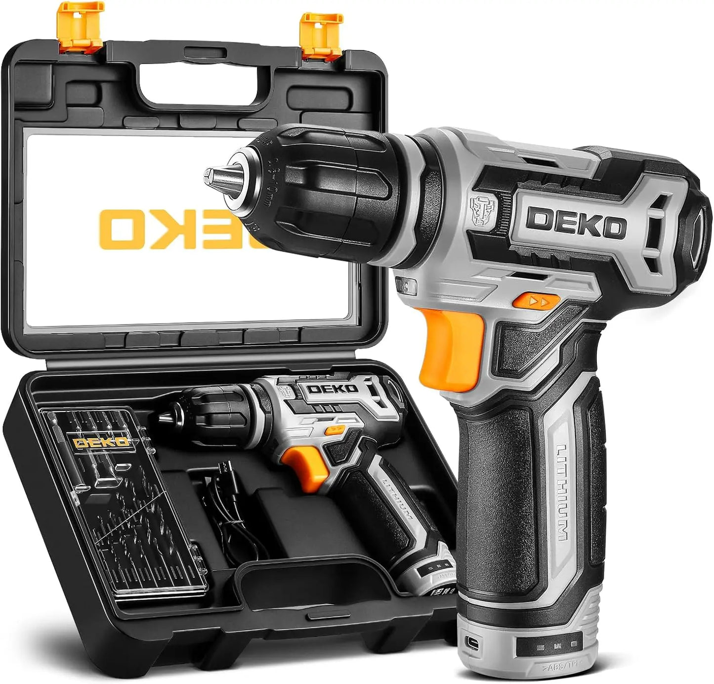 DEKO 12V Power Battery Cordless Drill Set with 3/8-inch Keyless Chuck