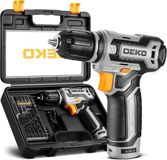 DEKO 12V Power Battery Cordless Drill Set with 3/8-inch Keyless Chuck