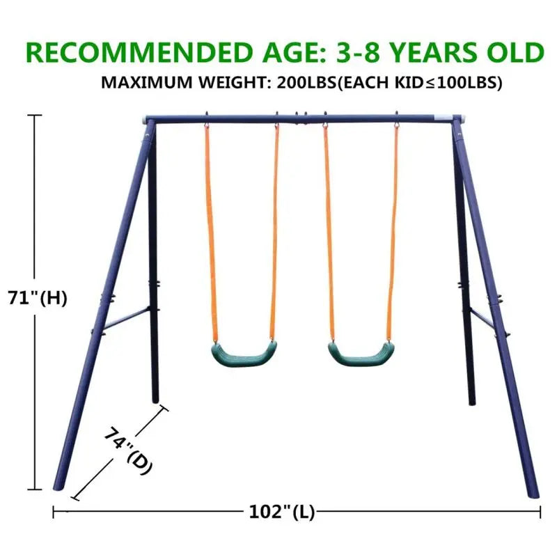 Metal Swing Set for Kids Outdoor, Heavy Duty Frame with Double Swings,  for Backyard Playground.