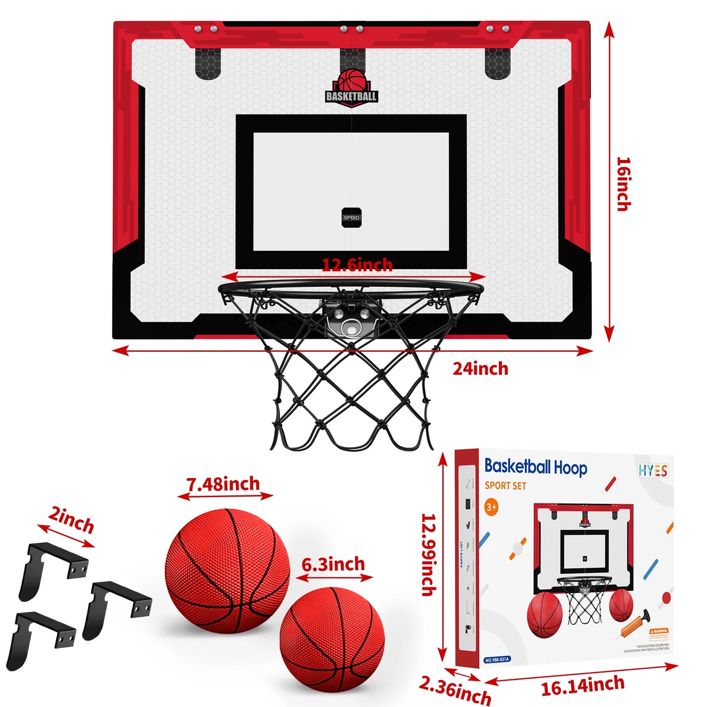 24" x 16" Large Basketball Hoop for Man Kids Teens Boys Girls  Sturdy Backboard