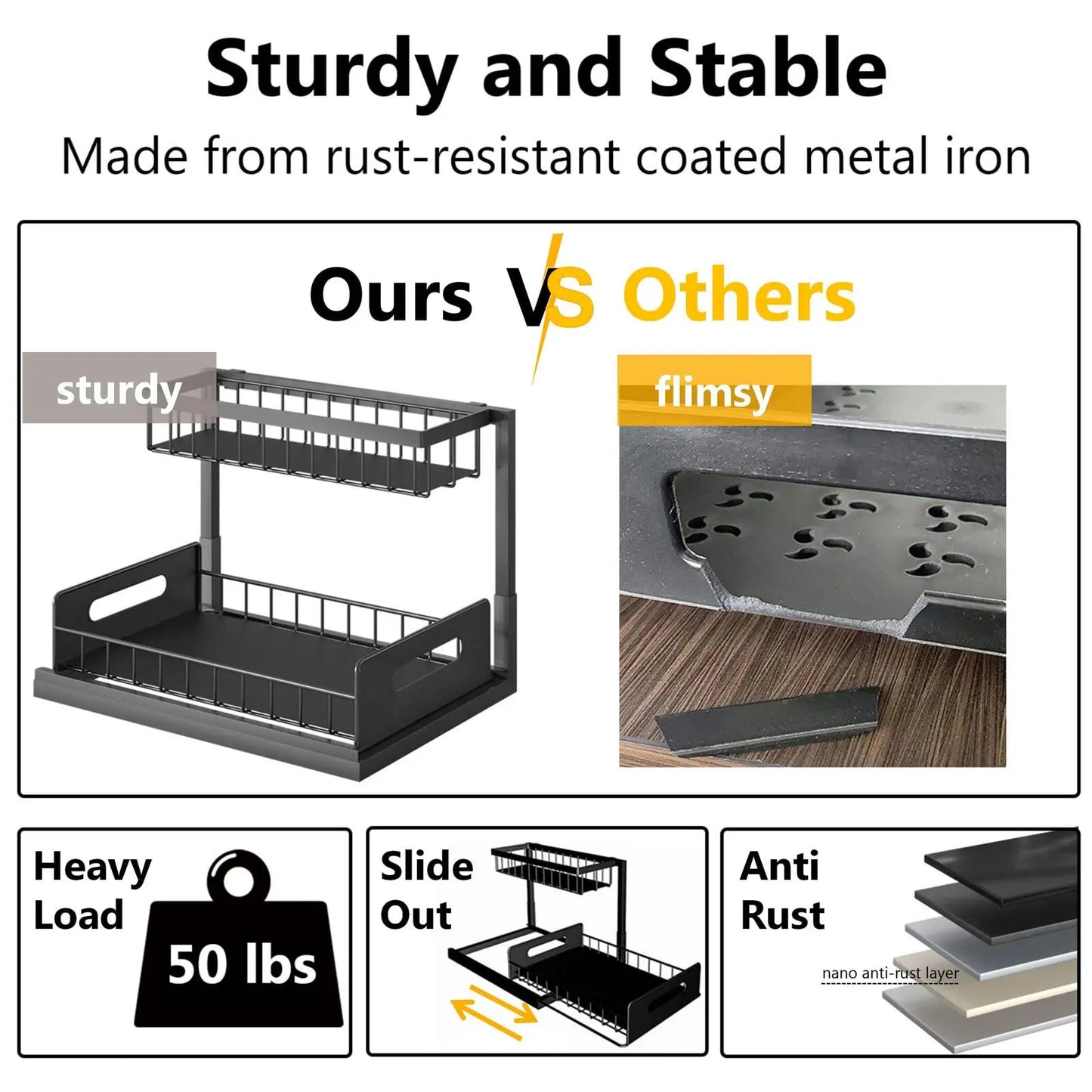 Slide Out Under-Sink Organizer and Storage, 2 Pack Pull Out Cabinet