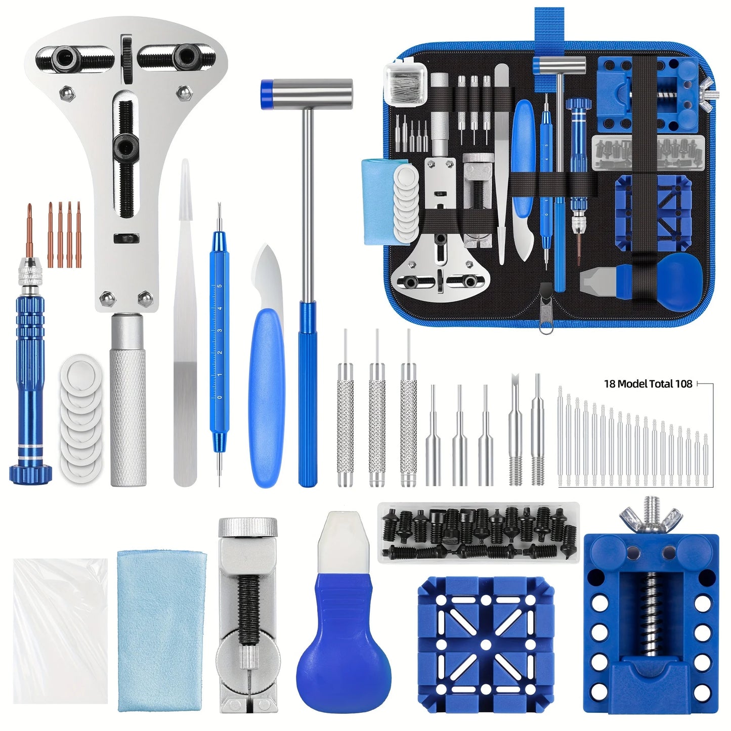 Watch Repair tool Kit 224pcs, including Battery Replacement, Professional Spring Bar Tool Set, W