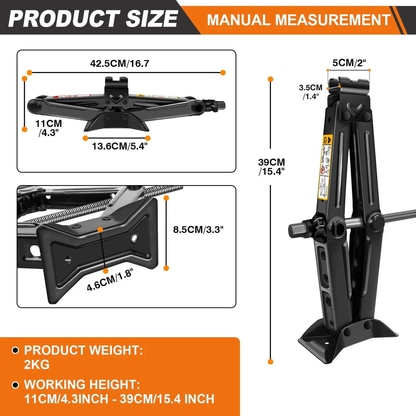 Car Scissor Jack 2T Repair & Tire Replacement Tool with Wrench