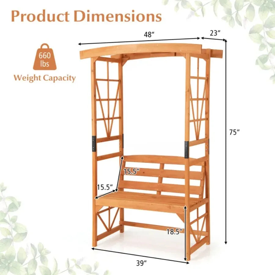 6.2 FT Tall Patio Garden Arbor with Pergola and 2-Seat Bench for Garden, Lawn, Backyard