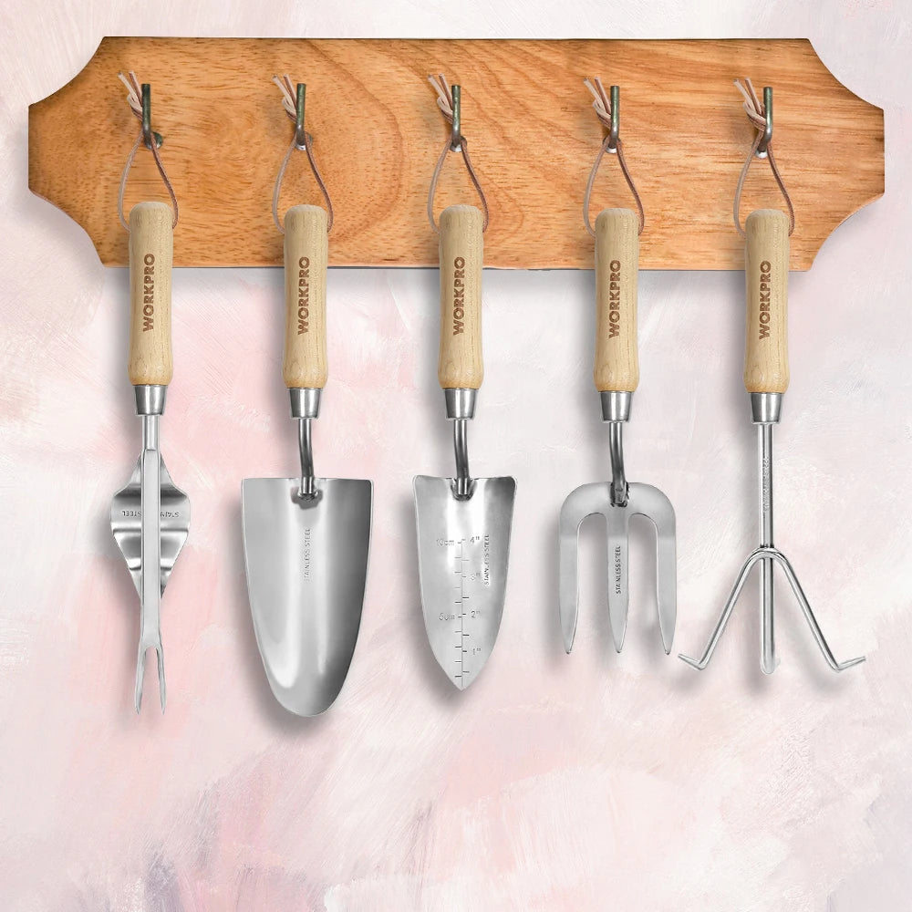 8-Piece Pink Garden Tool Set, Stainless Steel Gardening Tools with Wood Handle