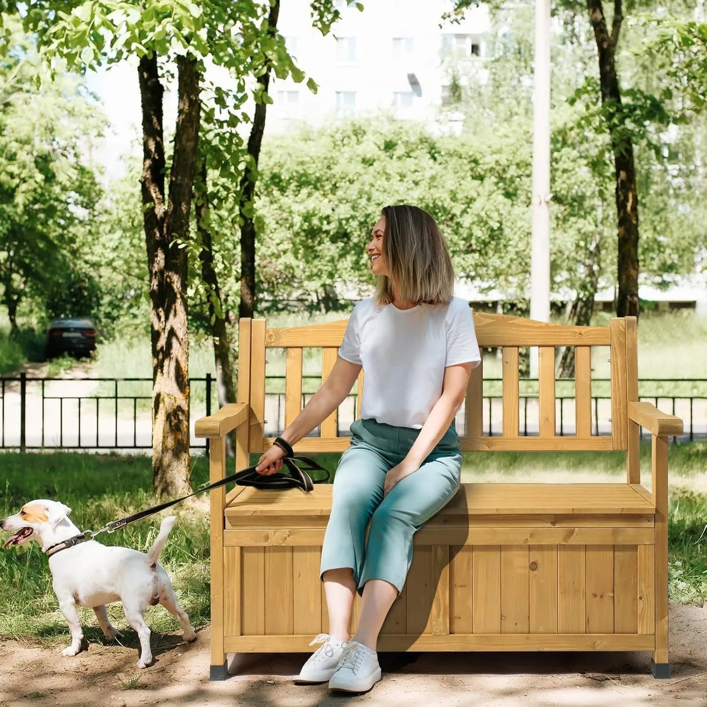 Outdoor Wood Storage Bench, Waterproof