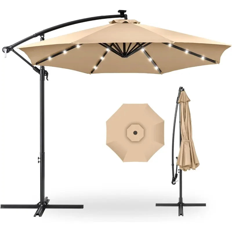 10ft Solar LED Offset Hanging Market Patio Umbrella