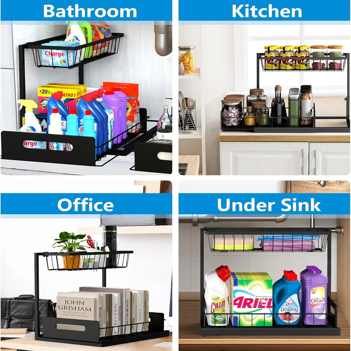 Slide Out Under-Sink Organizer and Storage, 2 Pack Pull Out Cabinet