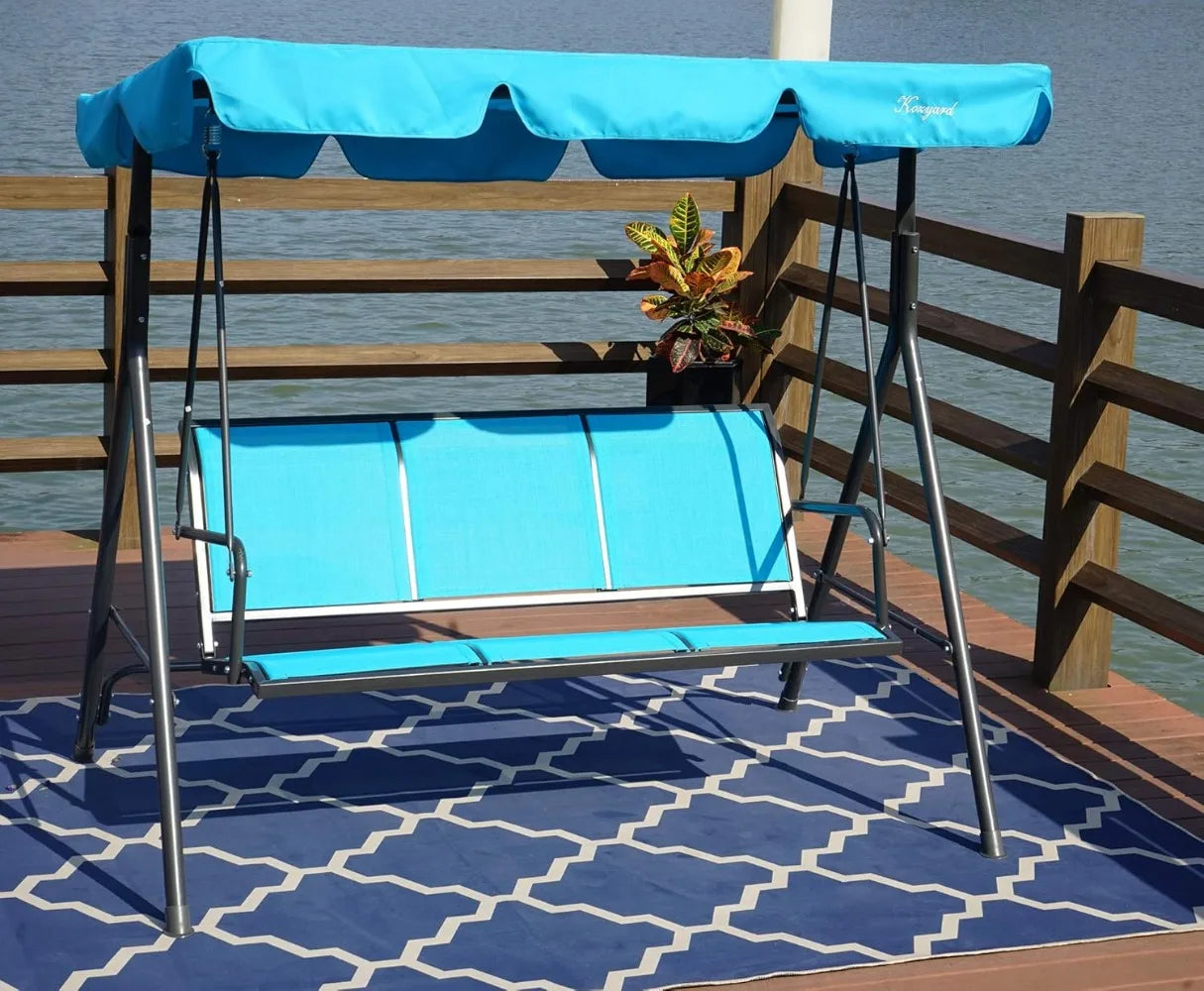 3-Person Armrest Seat, Canopy Porch Swing w/Adjustable Shading for Backyard,
