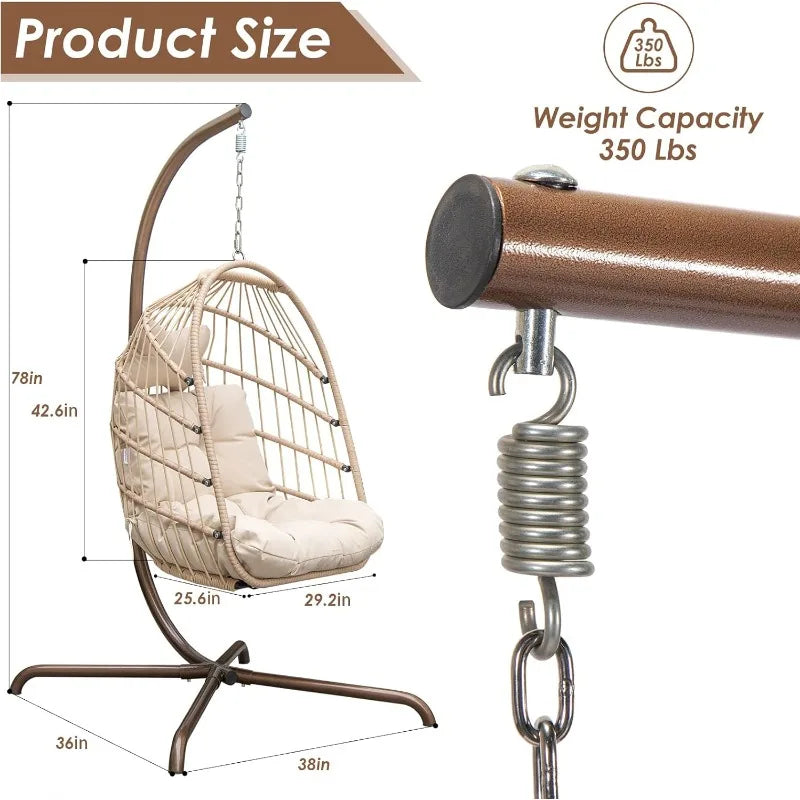 Outdoor home.Hanging Egg Swinging Chair for Indoor Bedroom Patio Garden 350lbs Capacity (Beige)