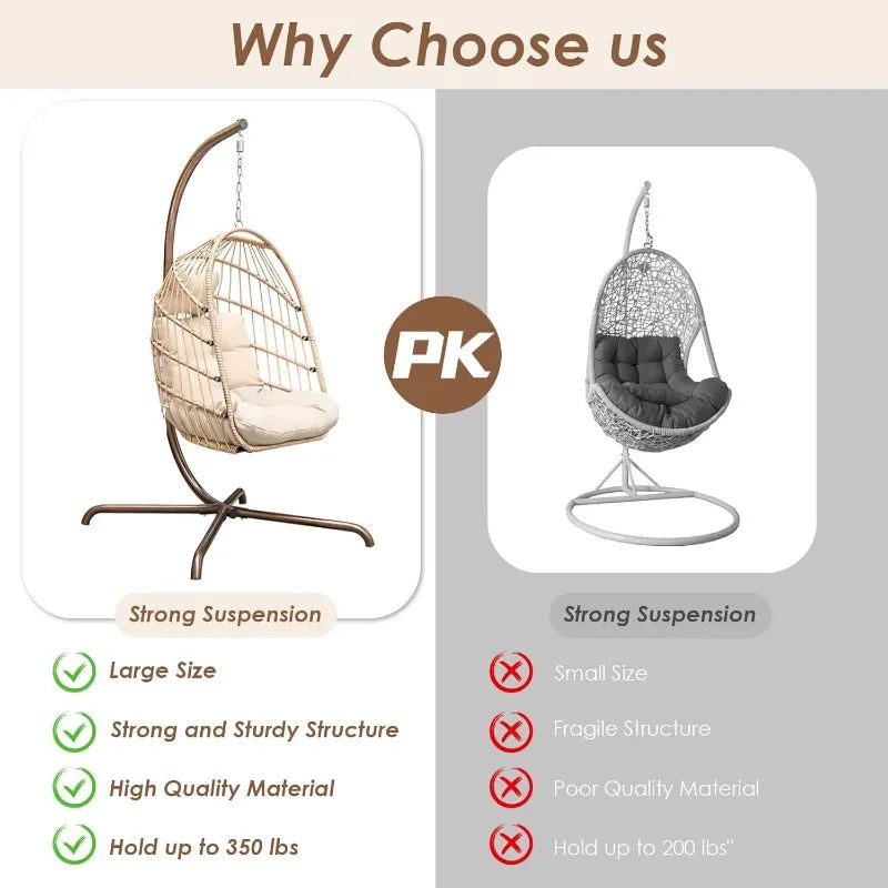 Outdoor home.Hanging Egg Swinging Chair for Indoor Bedroom Patio Garden 350lbs Capacity (Beige)