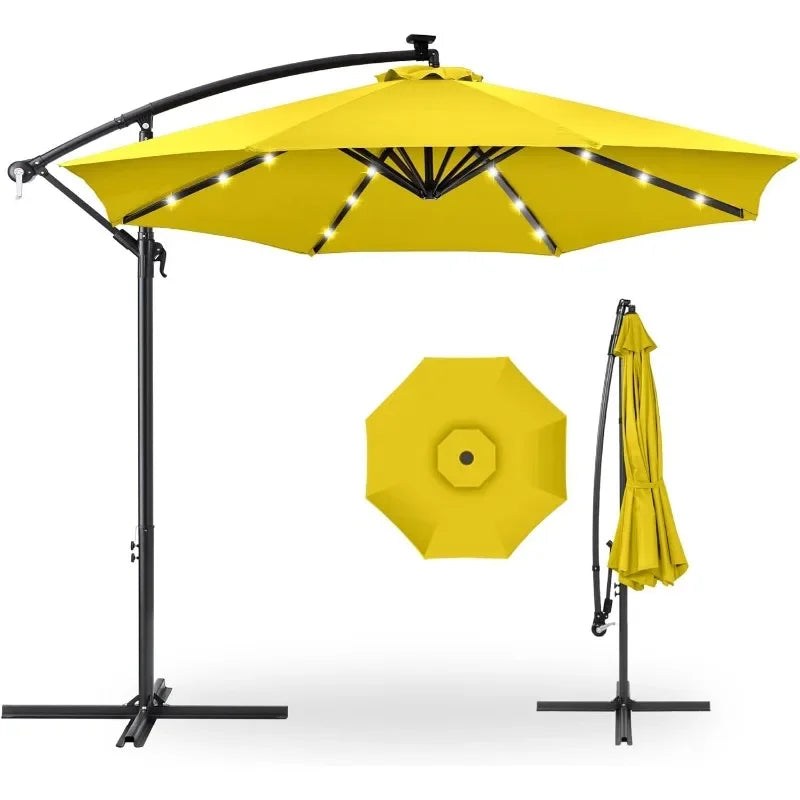 10ft Solar LED Offset Hanging Market Patio Umbrella