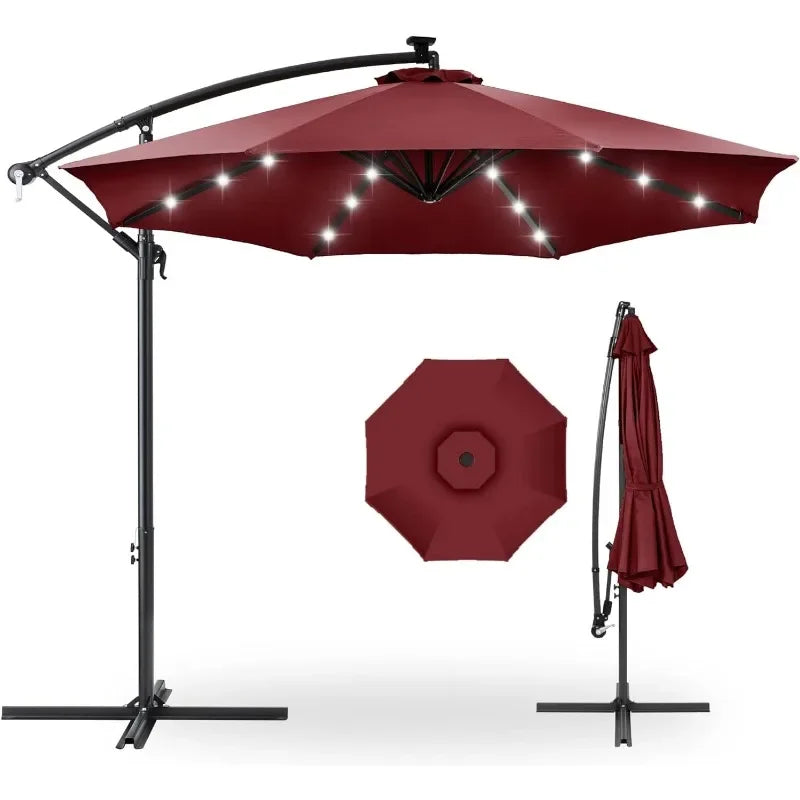 10ft Solar LED Offset Hanging Market Patio Umbrella