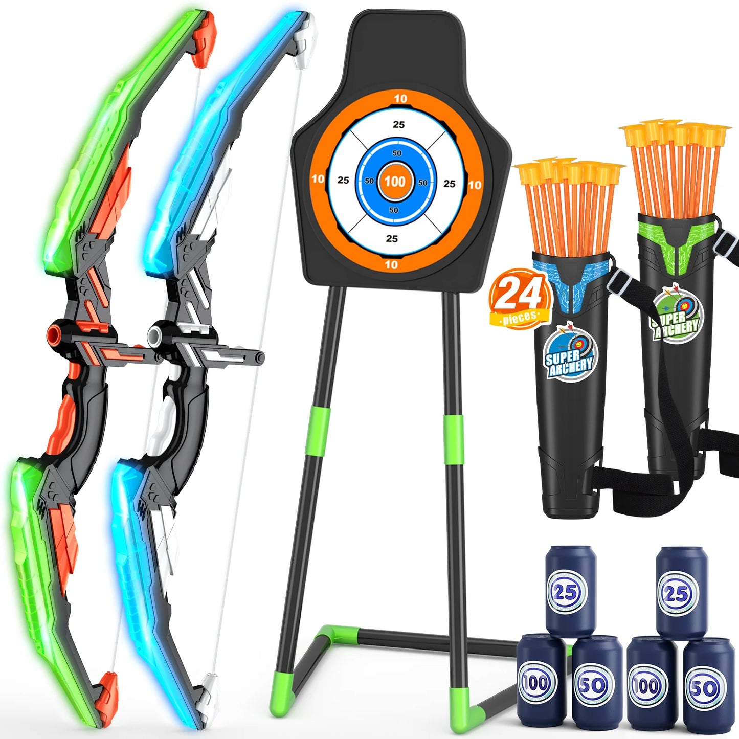 LED Light Up Archery Set with 24 Suction Cup Arrows