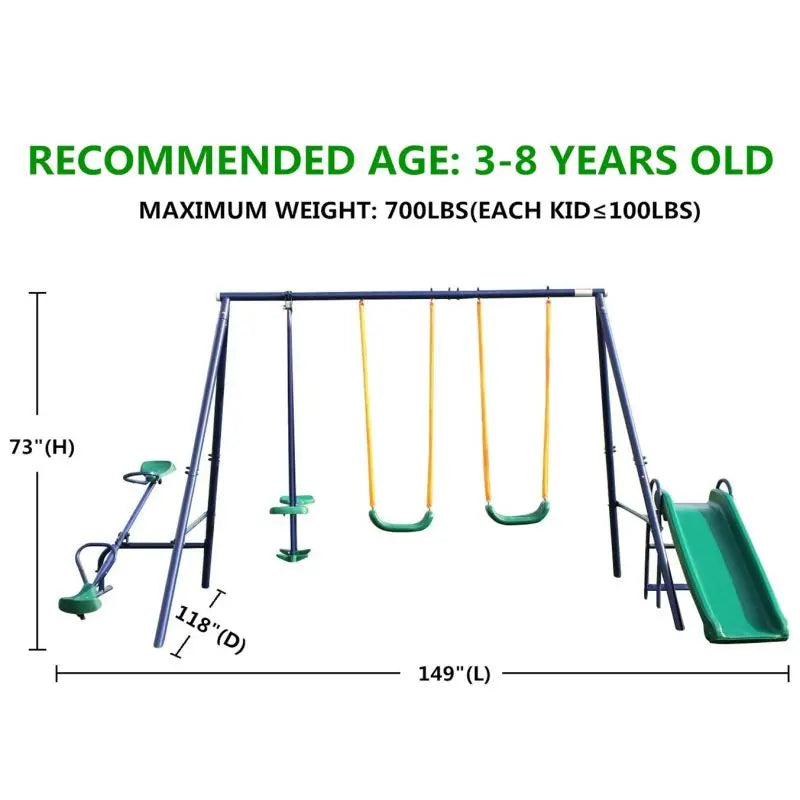 Metal Swing Set for Kids Outdoor, Heavy Duty Frame with Double Swings,  for Backyard Playground.