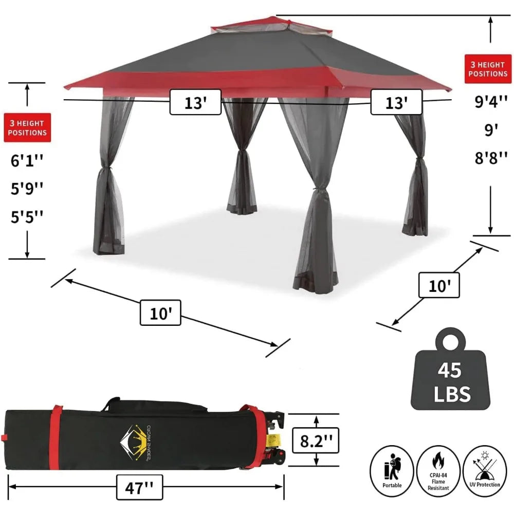 13x13 Pop Up Outdoor Gazebo, Canopy Tent for Backyard & Patio