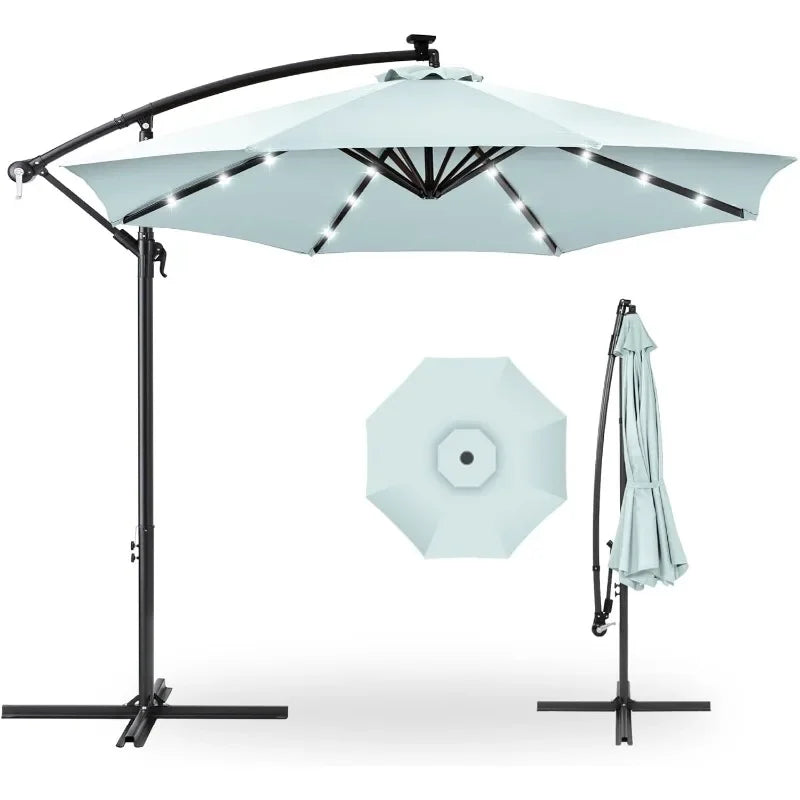 10ft Solar LED Offset Hanging Market Patio Umbrella