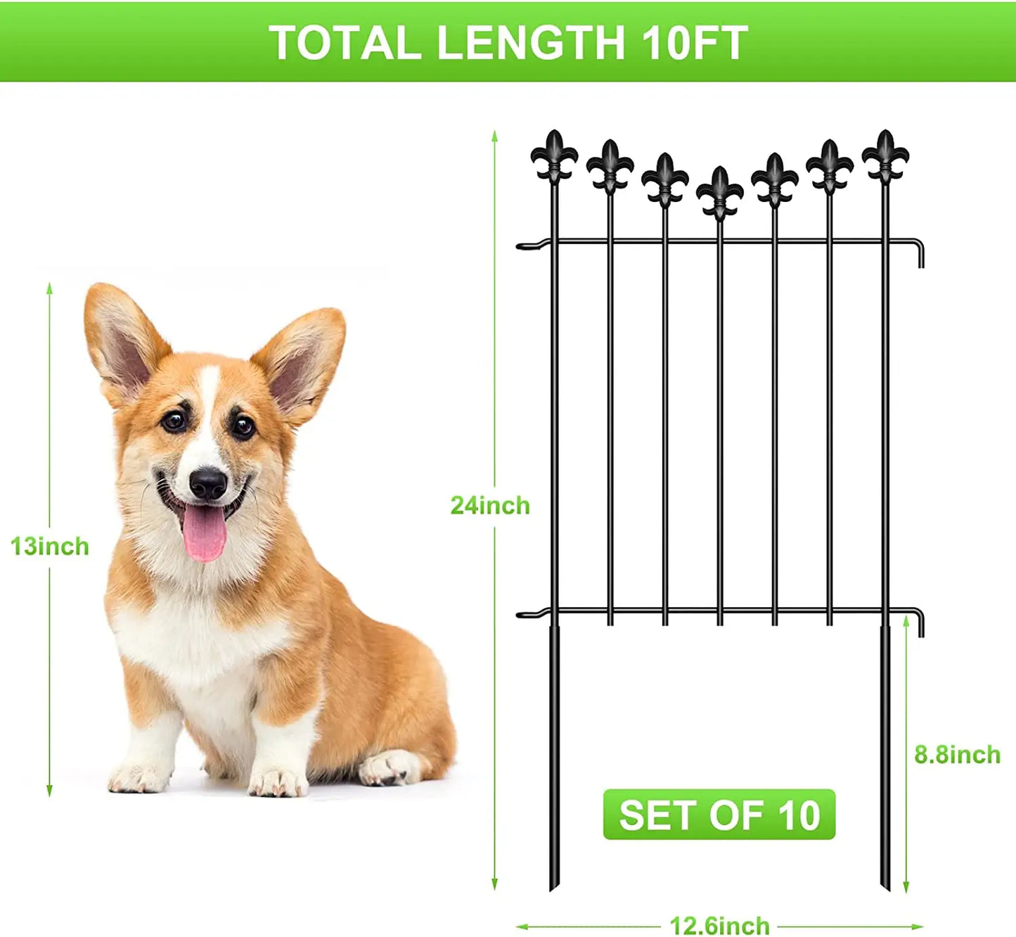 10ft Decorative Garden Fence Animal Barrier