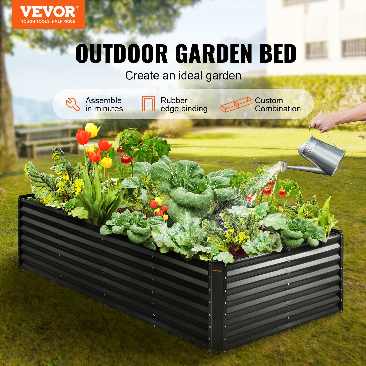 Metal Raised Planter Box for Vegetables Flowers and Herbs with Open Bottom