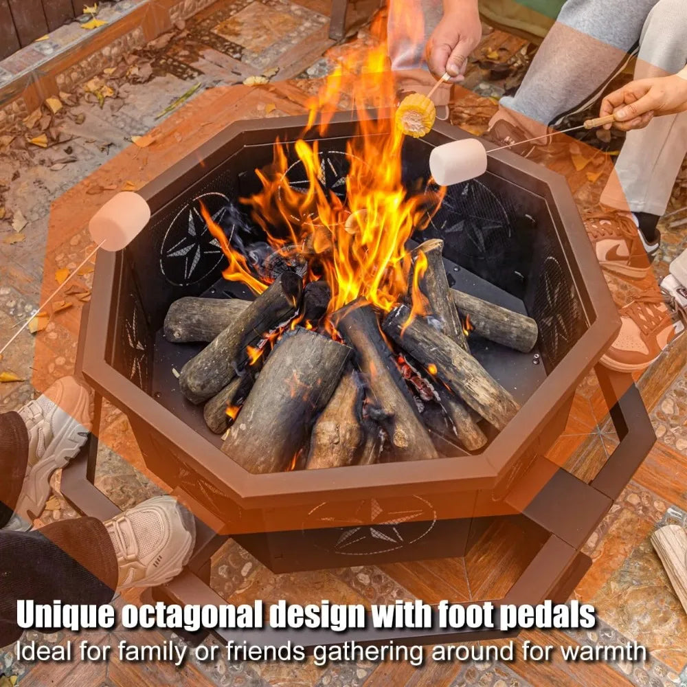 Octagonal Fire Pit Wood Burning for Outside,Camping, Backyard, Patio,Bonfire